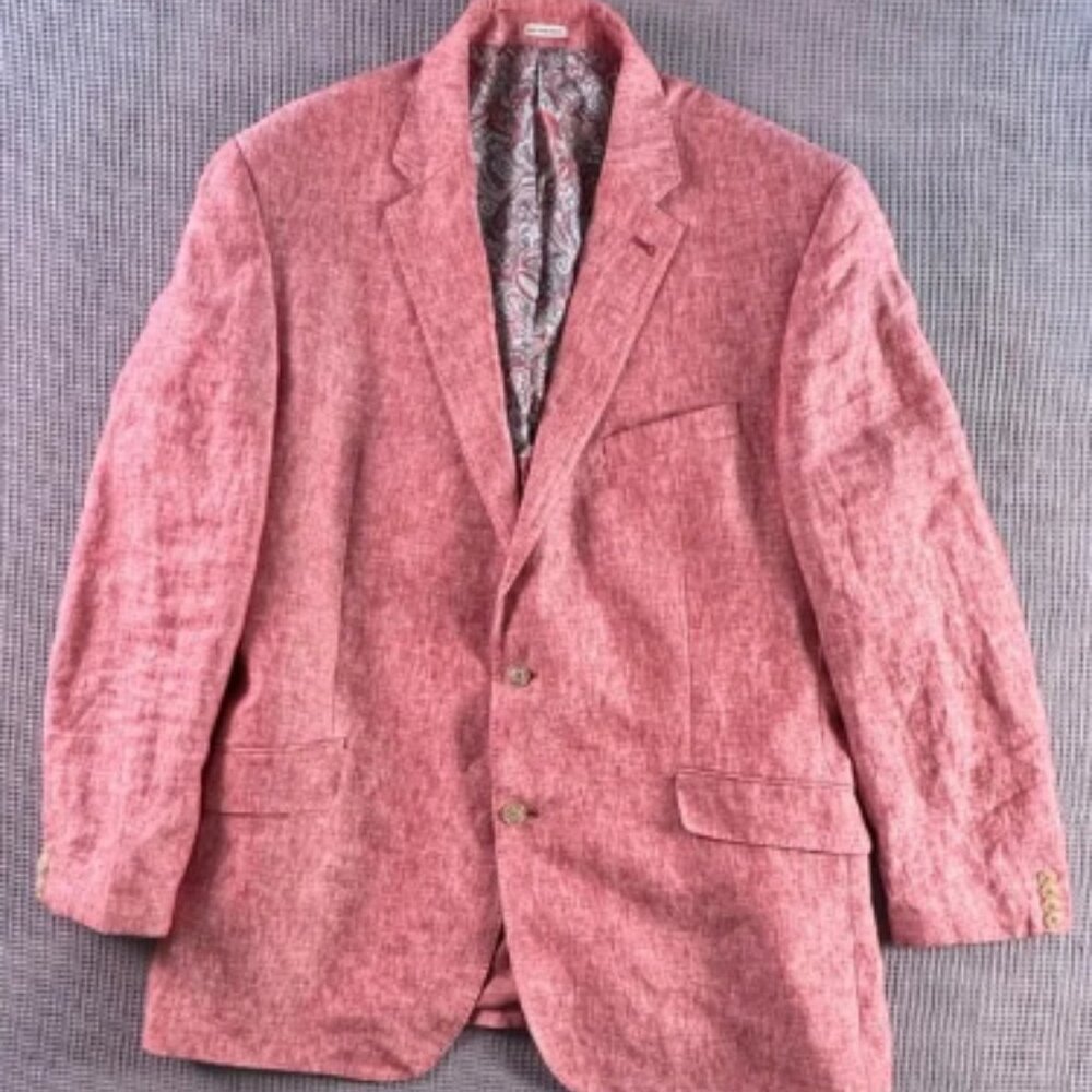 Joseph Abboud 100% Linen Blazer Suit Jacket Pants Set Mens 48L 36x30 Pink